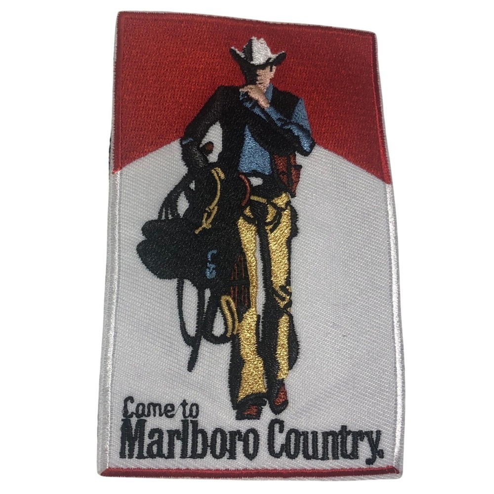 Vintage Marlboro Country Patch Cowboy Marlboro Man Embroidered Red White 4 Inch